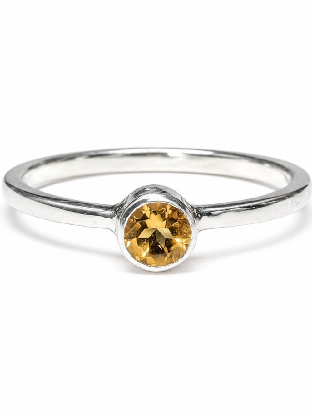SIZE 6 Sterling Silver Yellow Citrine Solitaire Stackable Ring
